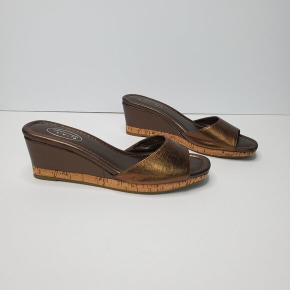 Talbots Bronze Brown Leather Upper Slip-On Wedge Sandal Size 7 1/2B - Picture 13 of 13